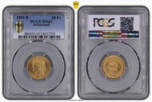 20 Francs 1895 MS 63 PCGS Helvetica