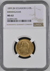 10 Sucres Ecuador 1899 MS 62