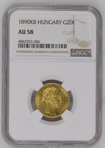 Hungary Francis Joseph I 20 Francs/ 8 Forint  1890 KB NGC AU 58