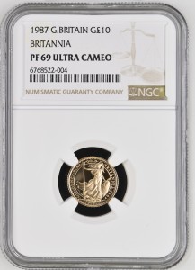 10 Pounds (1/10 oz.) Britannia 1987 Proof NGC PF 69 ULTRA CAMEO