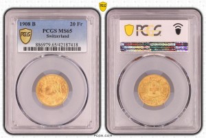 20 Francs 1908 MS 65 Vreneli