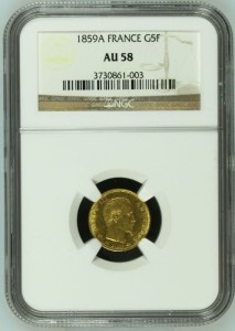 France Napoleon III  5 Francs 1859 A NGC AU 58