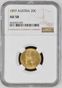 20 Corona Austria 1897 AU58 NGC