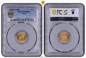 5 Lire 1863-T MS62