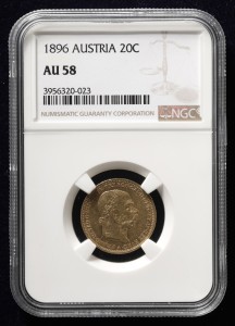 20 Corona Austria 1896 AU58 NGC