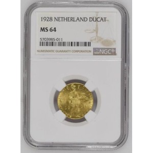 Netherlands Wilhelmina 1928 Gold Ducat NGC MS 64